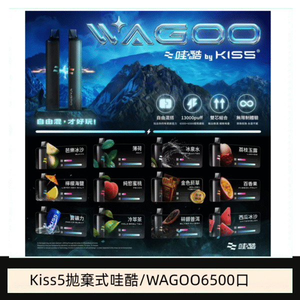 WAGOO哇酷Kiss5 6500口拋棄式 | 自由混搭雙口味 | 雙芯組合